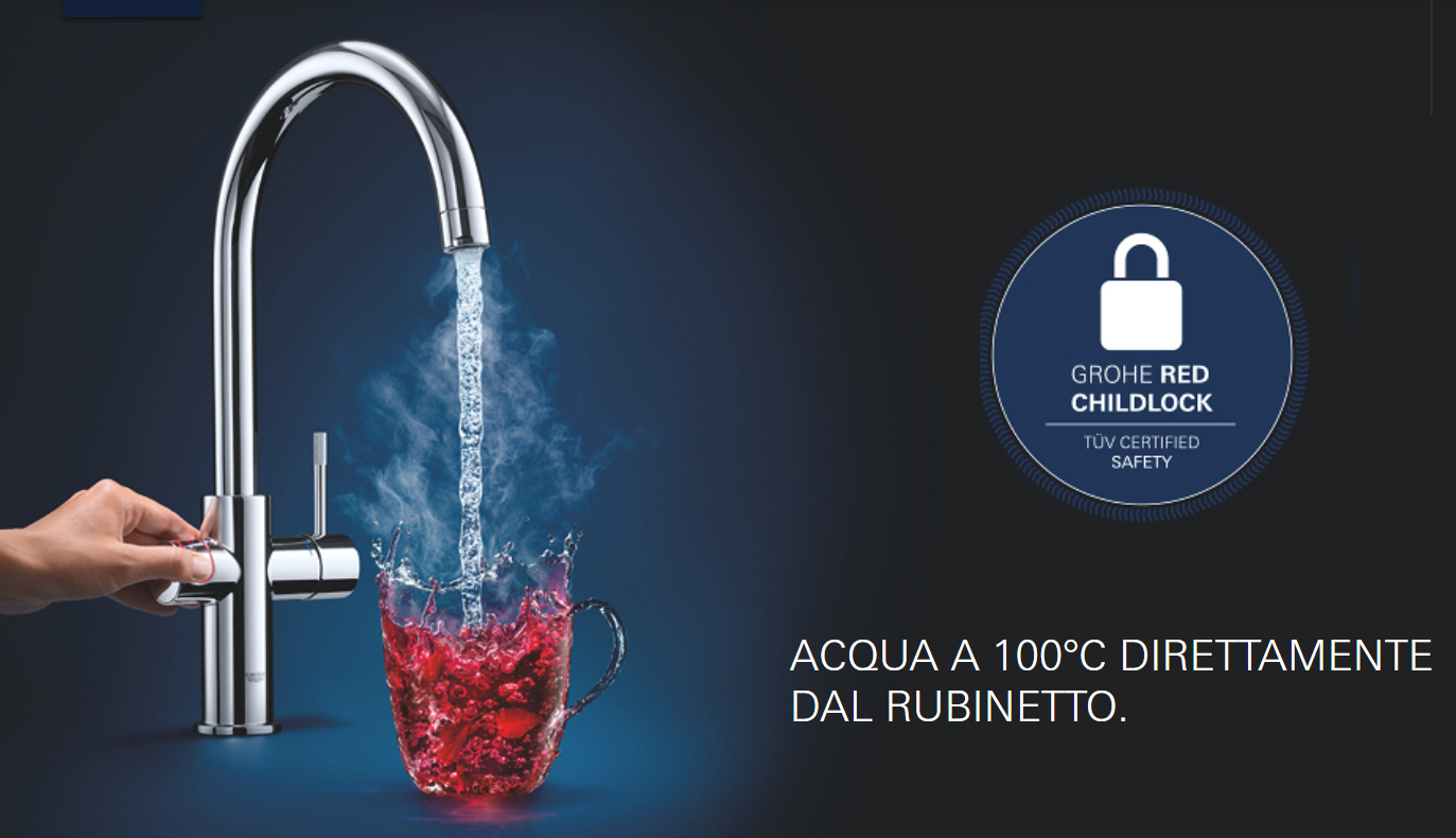 GROHE mitigeur monocommande à "L" RED DUO avec chaudière pour eau bouillante instantanée