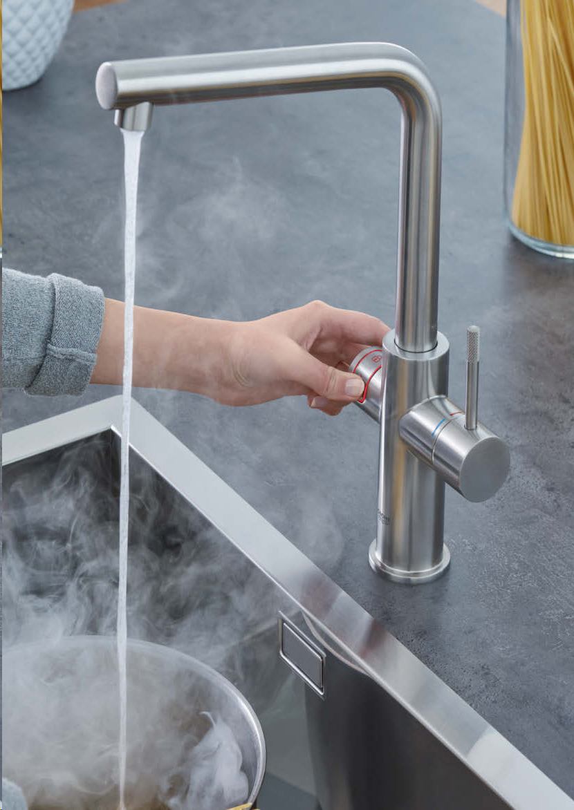 GROHE mitigeur monocommande à "L" RED DUO avec chaudière pour eau bouillante instantanée