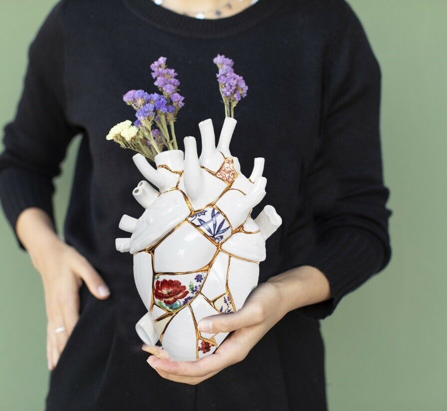 SELETTI vase en forme de coeur LOVE IN BLOOM KINTSUGI