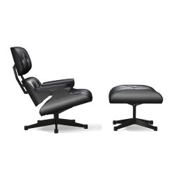VITRA fauteuil base et cuir noirs EAMES LOUNGE CHAIR & OTTOMAN dimensions classiques