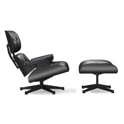 VITRA fauteuil base et cuir noirs EAMES LOUNGE CHAIR & OTTOMAN nouvelles dimensions