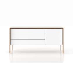 PUNT MOBLES buffet meuble TACTILE structure en noyer avec 3 tiroirs et 1 porte