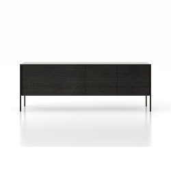 PUNT MOBLES buffet meuble TACTILE structure en chêne teinté gris avec 3 tiroirs et 2 portes