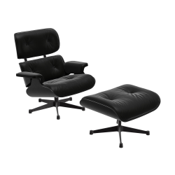 VITRA fauteuil base et cuir noirs EAMES LOUNGE CHAIR & OTTOMAN dimensions classiques