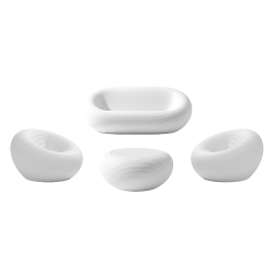 QEEBOO set canapé + 2 fauteuils + table basse NAMI Blanc, mélange de matériaux recyclés