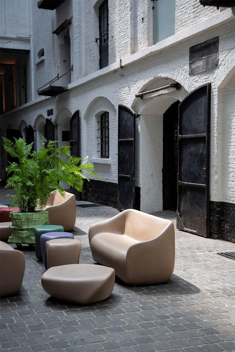 SLIDE set REBORN canapé + 2 fauteuils + table basse H 45 cm HIBISCUS RED