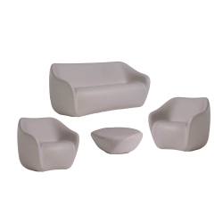 SLIDE set REBORN canapé + 2 fauteuils + table basse H 30 cm MIST WHITE
