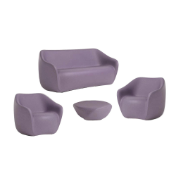 SLIDE set REBORN canapé + 2 fauteuils + table basse H 30 cm IRIS VIOLET
