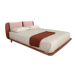 BOLZAN lit deux personnes TATA pour matelas 170 x 200 cm, appuie-têtes en cuir Seta Teak et tissu Elodea Cipria