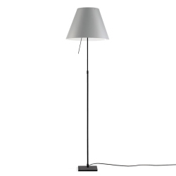 LUCEPLAN lampadaire dimmable COSTANZA D13t avec tige télescopique en noir et abat-jour MEZZO TONO BLANC BROUILLARD