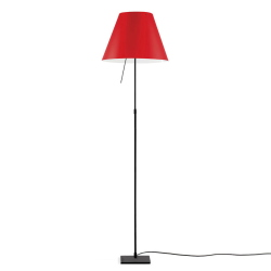 LUCEPLAN lampadaire dimmable COSTANZA D13t avec tige télescopique en noir et abat-jour RADIEUSE ROUGE PRIMAIRE