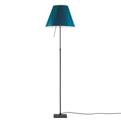 LUCEPLAN lampadaire dimmable COSTANZA D13t avec tige télescopique en noir et abat-jour RADIEUSE BLEU PÉTROLE