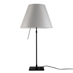 LUCEPLAN lampe de table dimmable COSTANZA D13 avec tige télescopique en noir et abat-jour MEZZO TONO BLANC BROUILLARD