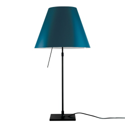 LUCEPLAN lampe de table dimmable COSTANZA D13 avec tige télescopique en noir et abat-jour RADIEUSE BLEU PÉTROLE