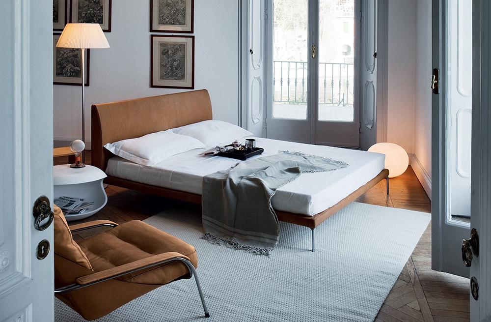 ZANOTTA lit deux personnes TALAMO avec sommier unique pour matelas 160 x 200 cm et pieds H 17,5 cm