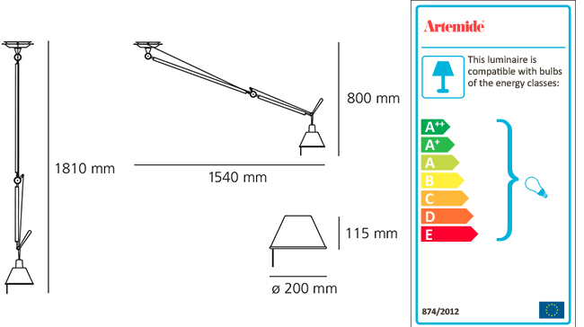 ARTEMIDE TOLOMEO DECENTRATA SUSPENSION diffusore alluminio