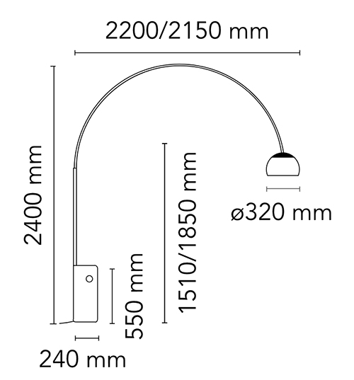 Flos Arco lampada da terra dimensioni