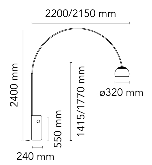 Flos Arco lampada da terra dimensioni