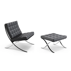 KNOLL fauteuil + repose-pied pouf ottoman BARCELONA NOIR