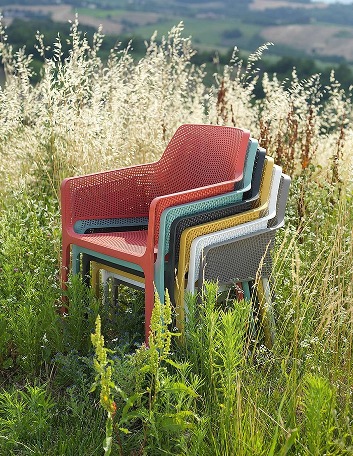 NARDI set de 4 chaises avec accoudoirs pour extérieur NET RELAX