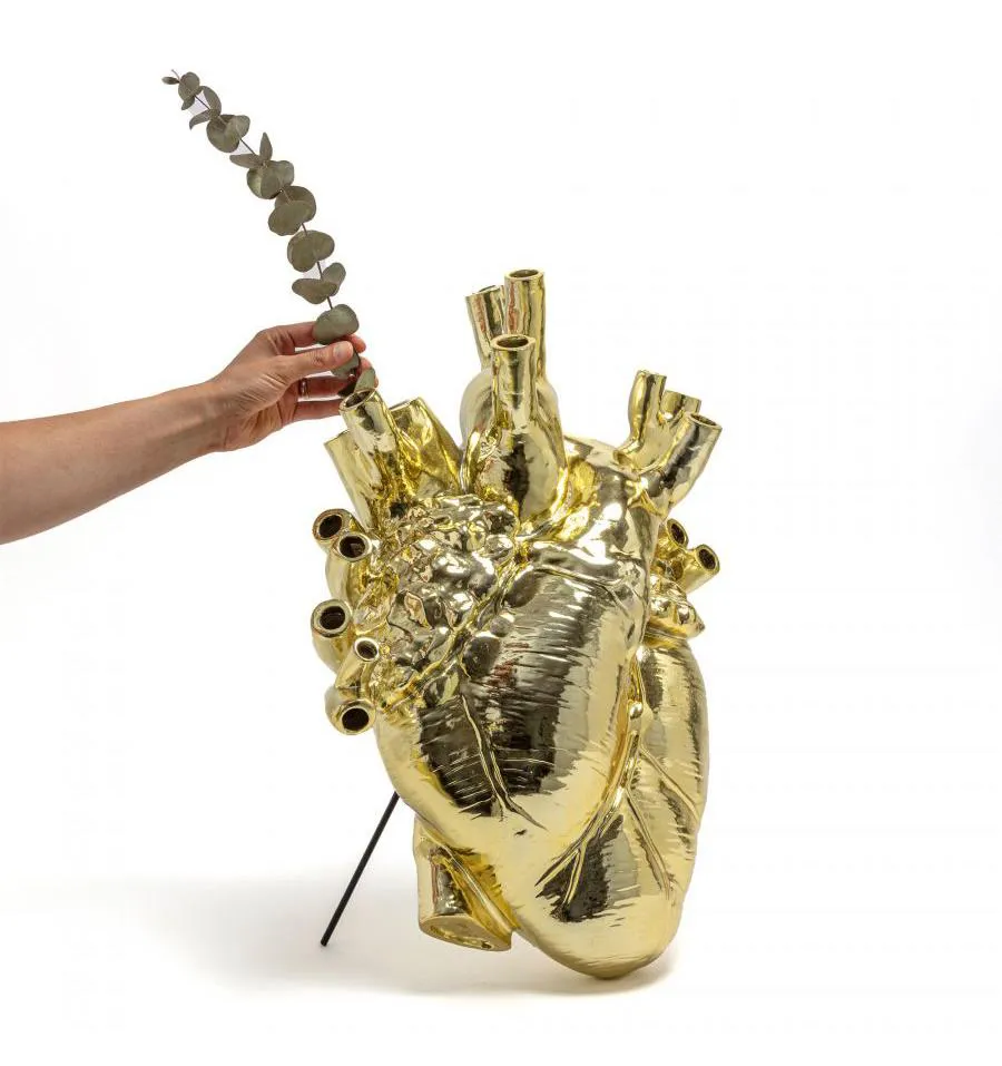 SELETTI vase en forme de coeur LOVE IN BLOOM GIANT GOLD