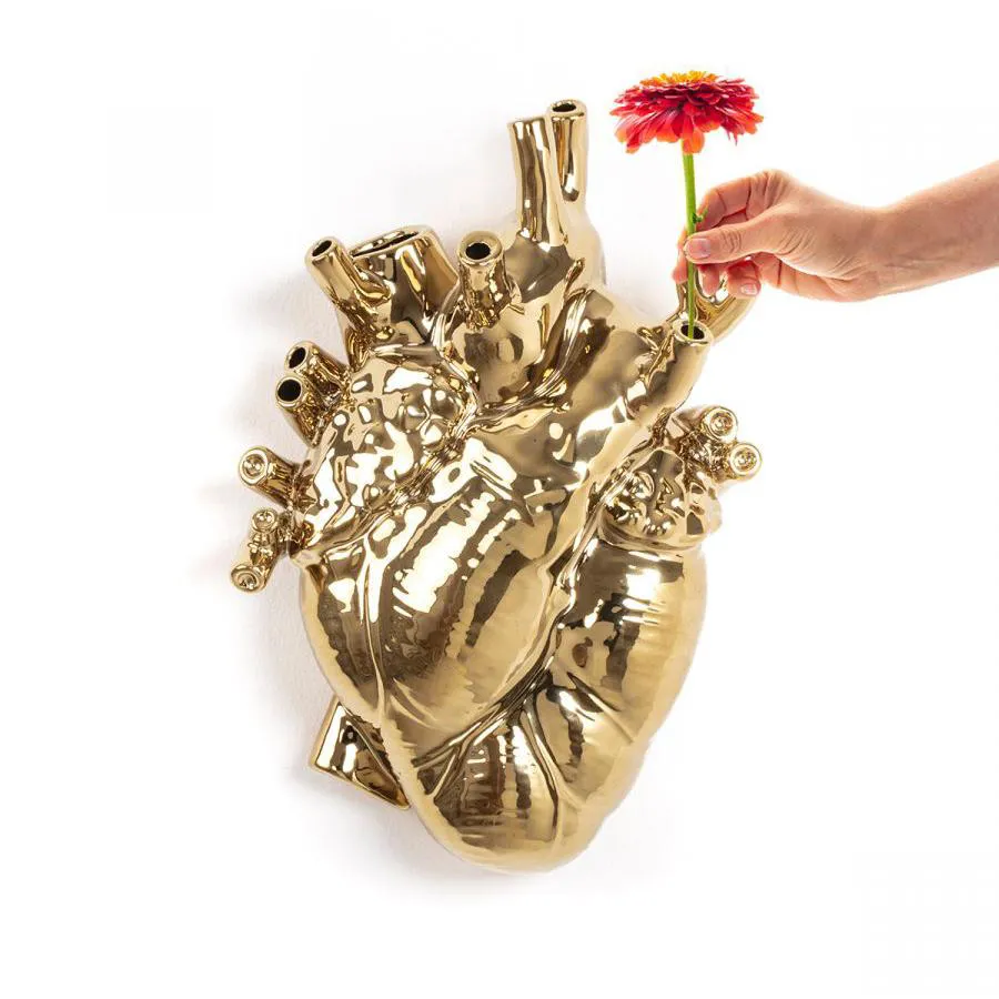 SELETTI vase en forme de coeur LOVE IN BLOOM GIANT GOLD
