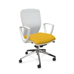LEYFORM fauteuil de bureau SPRINT RE avec accoudoirs fixe, base en aluminium poli et pièces en plastique blanc