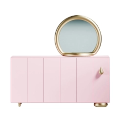 DRIADE buffet FREEZE ME ROSE POUDRE avec miroir poignée et pieds OR POLI