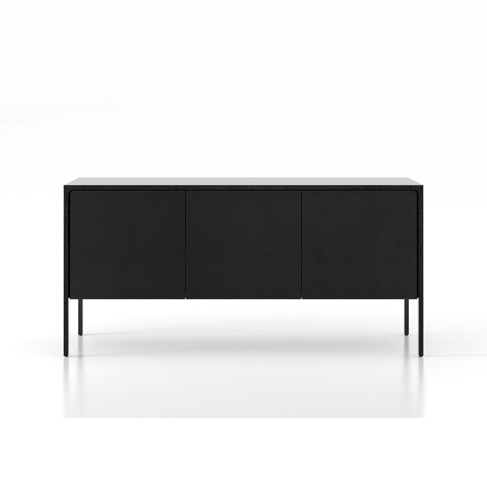 PUNT MOBLES buffet meuble TACTILE structure en chêne teinté gris avec 3 portes