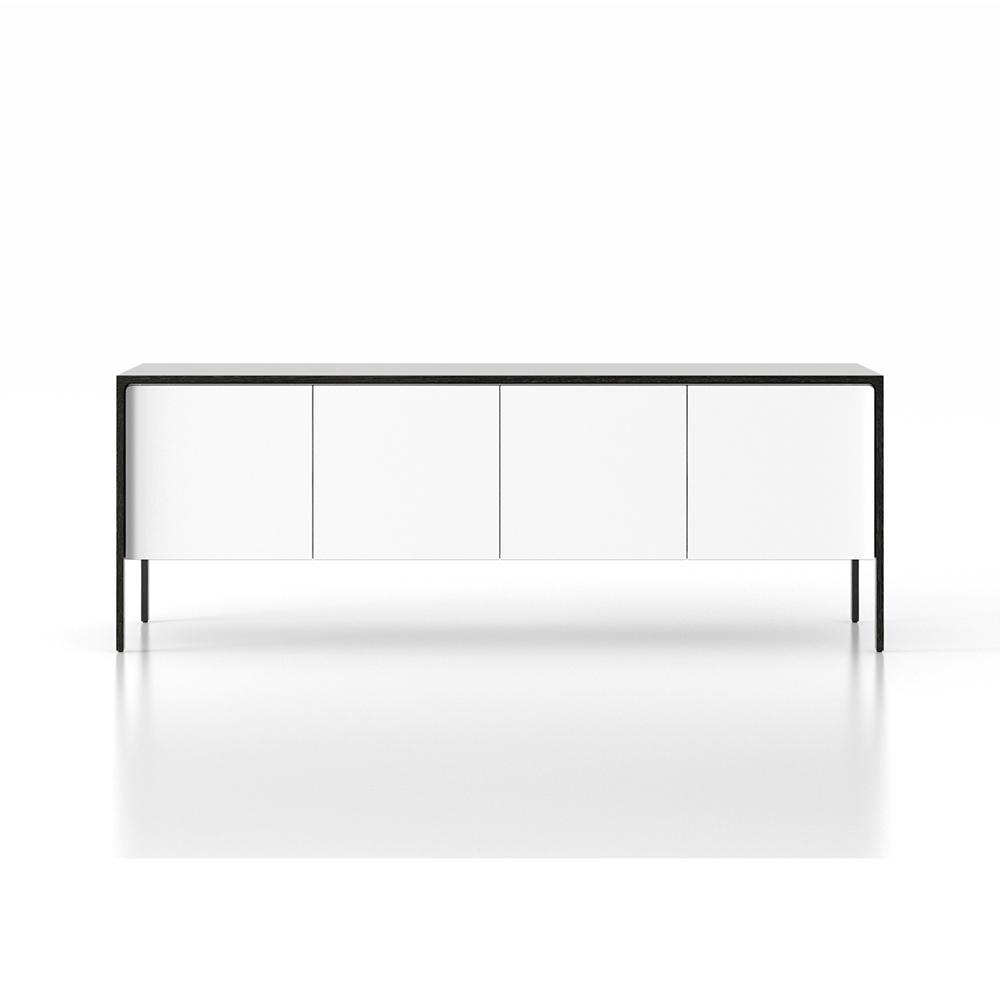 PUNT MOBLES buffet meuble TACTILE structure en chêne teinté gris avec 4 portes