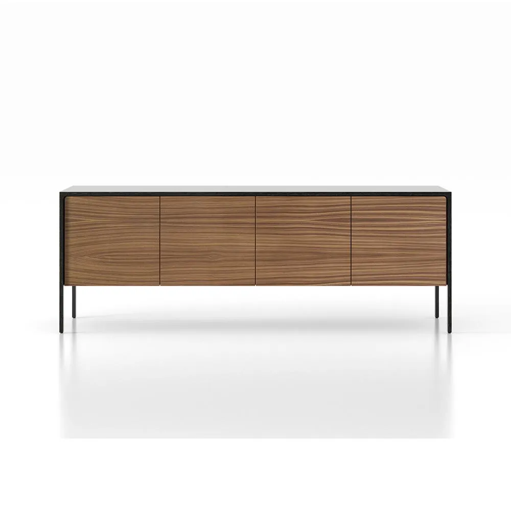 PUNT MOBLES buffet meuble TACTILE structure en chêne teinté gris avec 4 portes