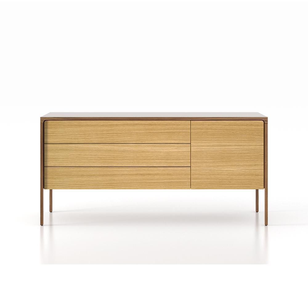 PUNT MOBLES buffet meuble TACTILE structure en noyer avec 3 tiroirs et 1 porte