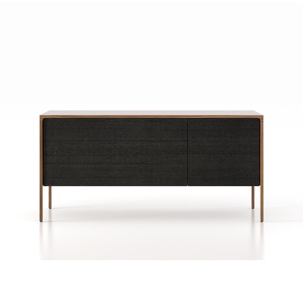 PUNT MOBLES buffet meuble TACTILE structure en noyer avec 3 tiroirs et 1 porte