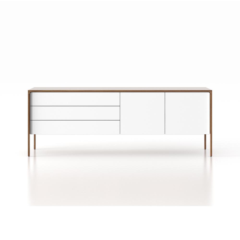 PUNT MOBLES buffet meuble TACTILE structure en noyer avec 3 tiroirs et 2 portes