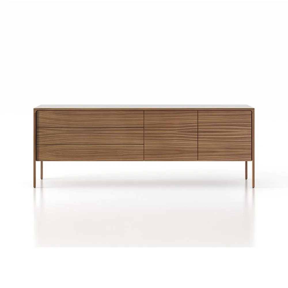 PUNT MOBLES buffet meuble TACTILE structure en noyer avec 3 tiroirs et 2 portes