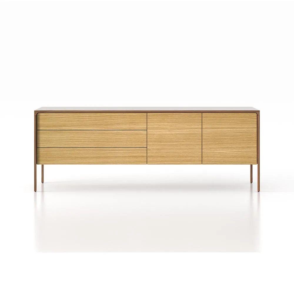 PUNT MOBLES buffet meuble TACTILE structure en noyer avec 3 tiroirs et 2 portes