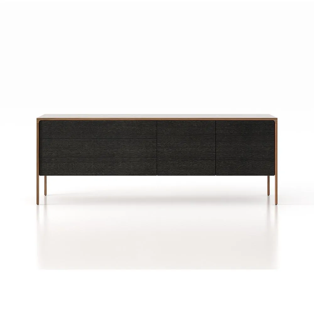 PUNT MOBLES buffet meuble TACTILE structure en noyer avec 3 tiroirs et 2 portes