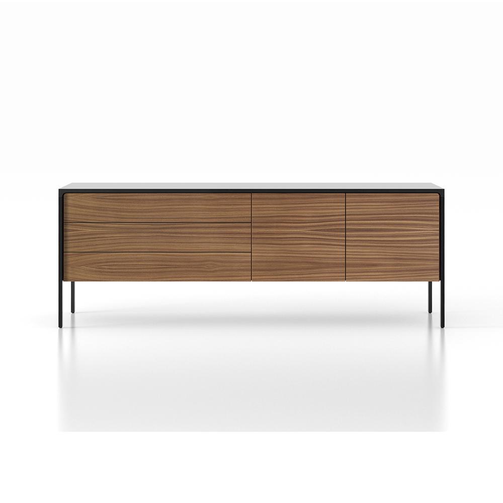 PUNT MOBLES buffet meuble TACTILE structure en chêne teinté ébòne avec 3 tiroirs et 2 portes