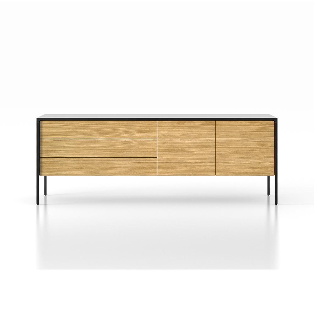 PUNT MOBLES buffet meuble TACTILE structure en chêne teinté ébòne avec 3 tiroirs et 2 portes