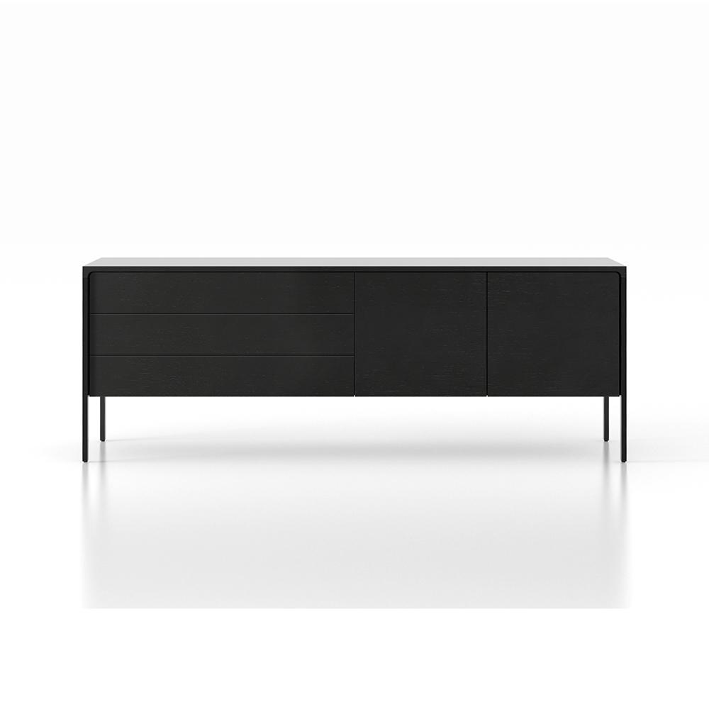 PUNT MOBLES buffet meuble TACTILE structure en chêne teinté ébòne avec 3 tiroirs et 2 portes