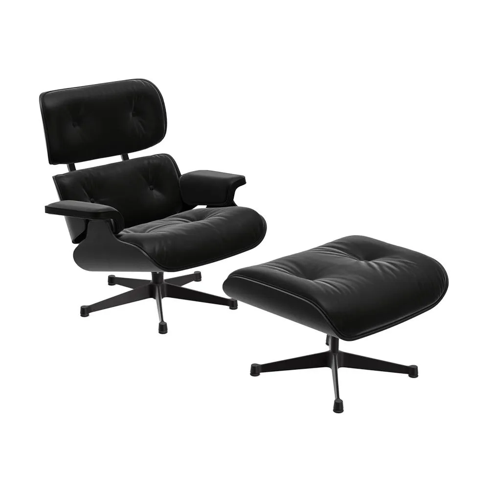 VITRA fauteuil base et cuir noirs EAMES LOUNGE CHAIR & OTTOMAN dimensions classiques