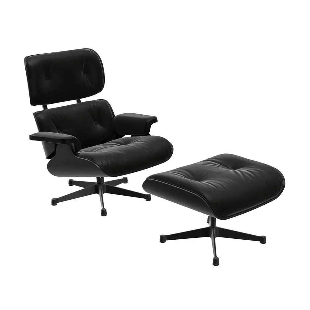 VITRA fauteuil base et cuir noirs EAMES LOUNGE CHAIR & OTTOMAN nouvelles dimensions