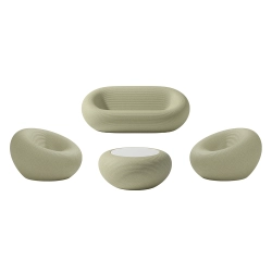QEEBOO set canapé + 2 fauteuils + table basse NAMI Vert, mélange de matériaux recyclés