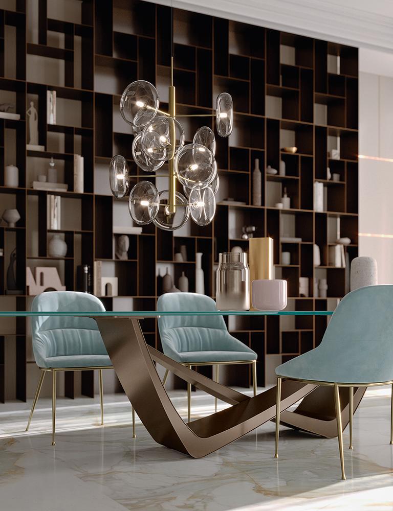 BONTEMPItable extensible en tonneau avec structure laiton foncé BACH 53.79 300/250/200x106 cm