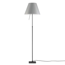 LUCEPLAN lampadaire dimmable COSTANZA D13t avec tige télescopique en noir et abat-jour MEZZO TONO BLANC BROUILLARD