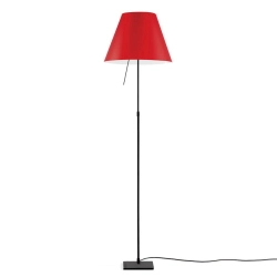 LUCEPLAN lampadaire dimmable COSTANZA D13t avec tige télescopique en noir et abat-jour RADIEUSE ROUGE PRIMAIRE