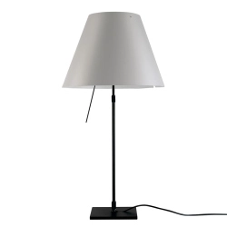 LUCEPLAN lampe de table dimmable COSTANZA D13 avec tige télescopique en noir et abat-jour MEZZO TONO BLANC BROUILLARD