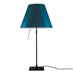 LUCEPLAN lampe de table dimmable COSTANZA D13 avec tige télescopique en noir et abat-jour RADIEUSE BLEU PÉTROLE
