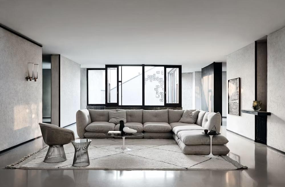 KNOLL canapé d’angle à 5 places avec pouf PILLO en tissu Cat. A
